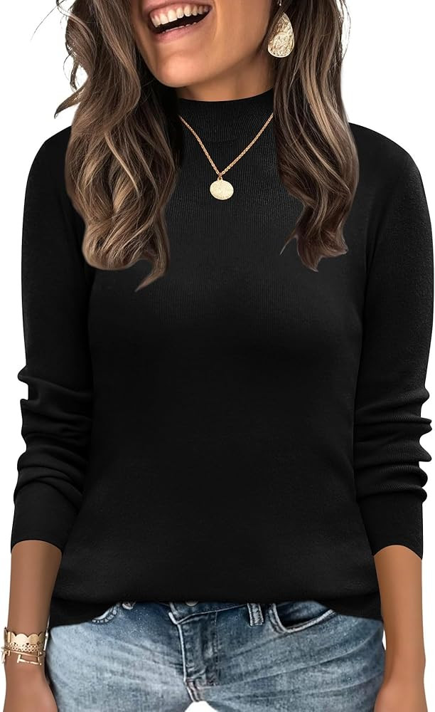 LOMON Mock Neck Tops for Women Long Sleeve Dressy Casual Lightweight Basic Knitted Pullover Sweat... | Amazon (US)