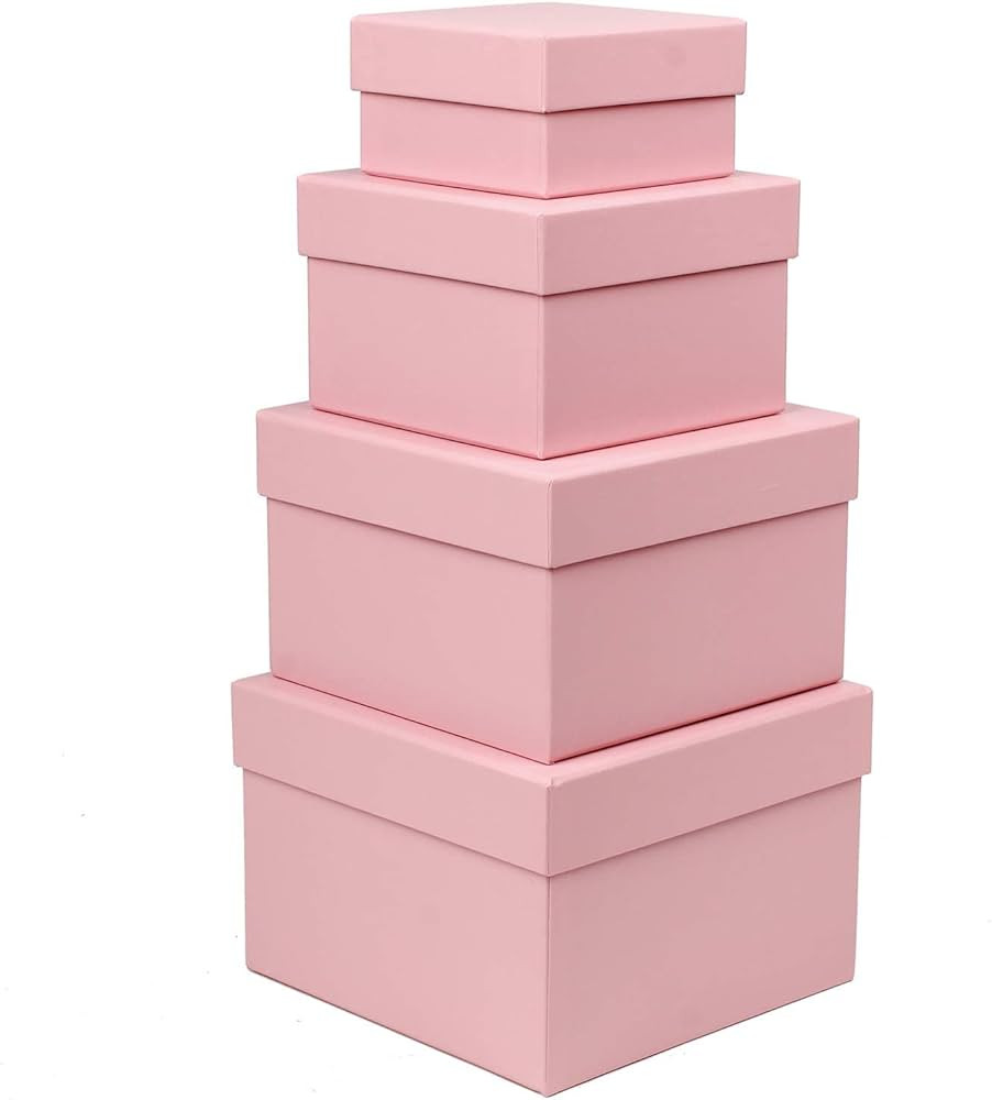 Square Gift Boxes with Lids Set of 4 Pink Gift Box Assorted Sizes Nesting Gift Boxes for Presents... | Amazon (US)