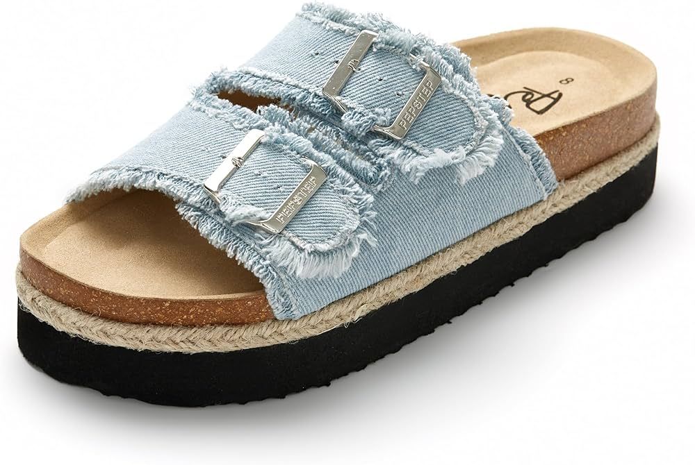 Slide Sandals for Women with Soft Cork Footbed and Strap, Ladies Fashion Platform Slide Sandals C... | Amazon (US)