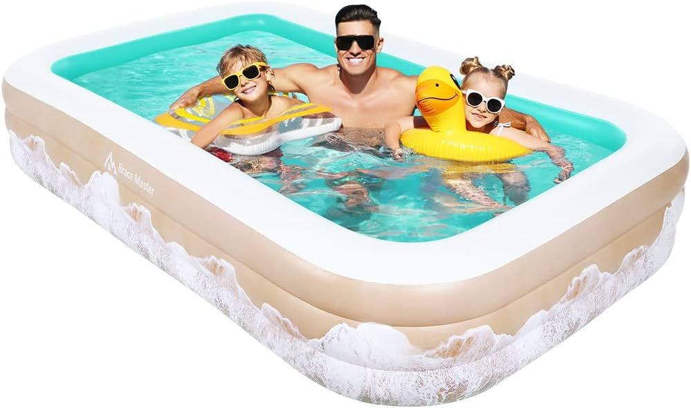 Brace Master Inflatable Swimming Pool, 120''x 72''x 22'' Full-Sized Family Inflatable Swimming Po... | Amazon (US)