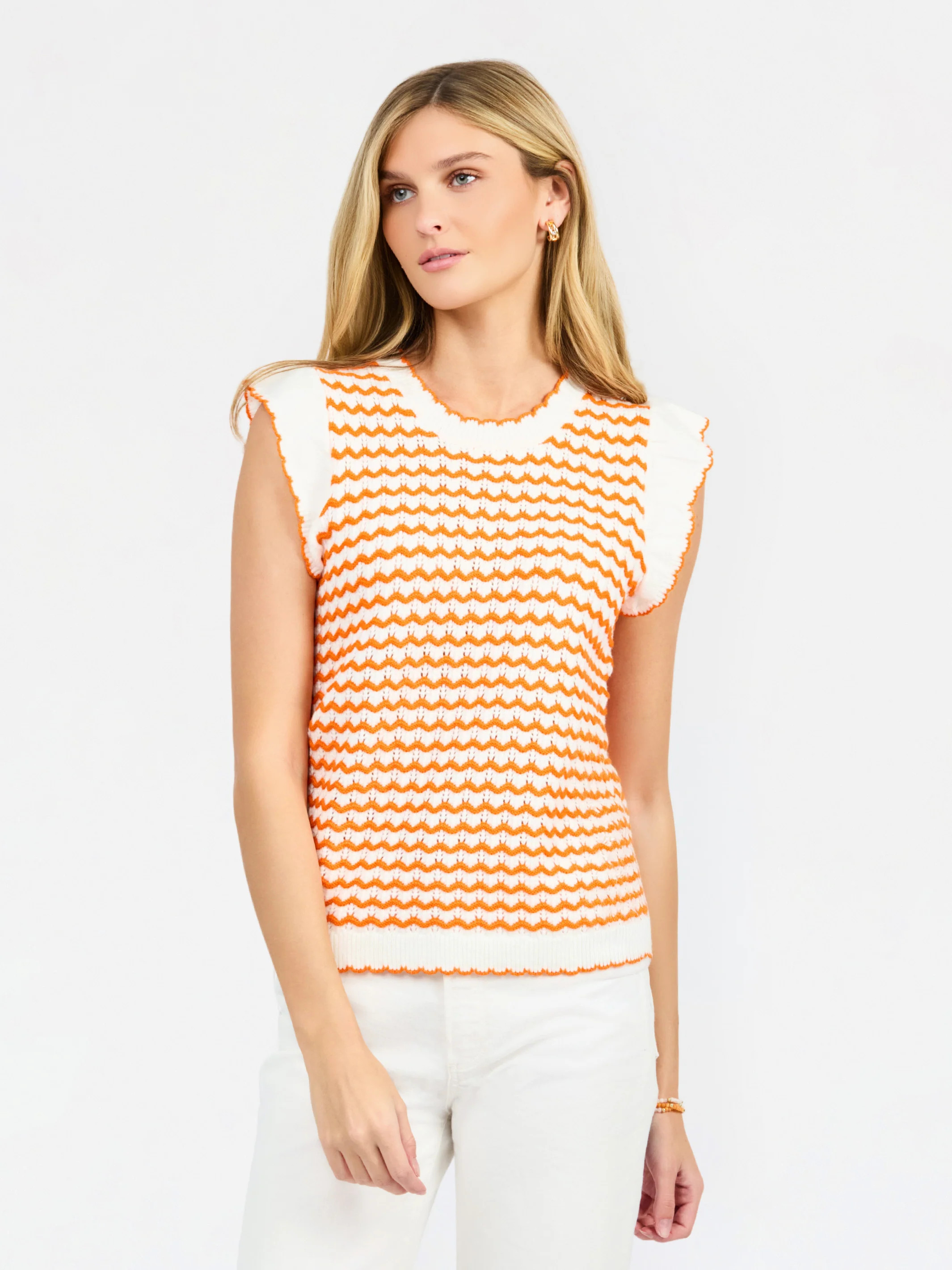 Oakley Sweater | White + Orange Wave | Mary Square