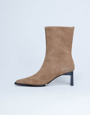 Topshop Nadie real suede chisel toe ankle boot in beige | ASOS (Global)
