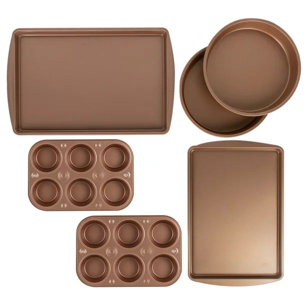 BakerEze 6 Pc Copper Nonstick Bakeware Set, Muffin Cake & Cookie Pans - Walmart.com | Walmart (US)