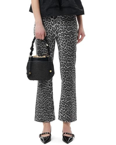 YEXPINE Women's Leopard Bell Bottom Jeans Cropped Mid Rise Stretchy Cheetah Print Flared Demin Pants | Amazon (US)