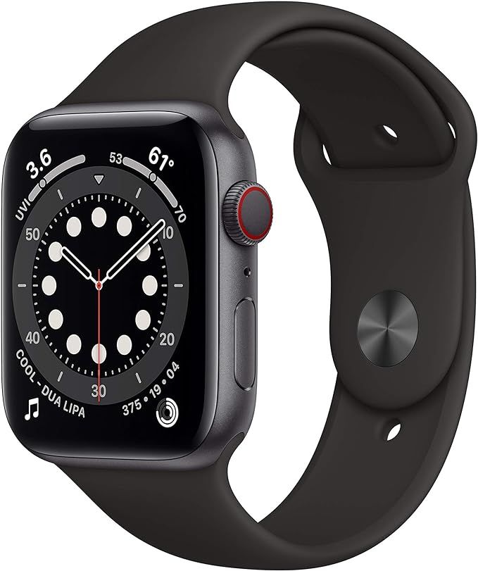 Apple Watch Series 6 (GPS + Cellular, 44mm) - Space Gray Aluminum Case with Black Sport Band | Amazon (US)