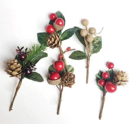 20PCS Artificial Flowers Red Berries Pine Cones for Gift Package, Mini Pine Picks with Red Berrie... | Amazon (US)