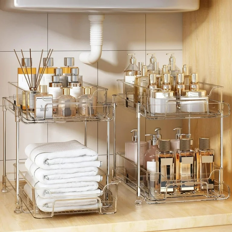 PHANCIR 2-Pack Under Sink Organizer Storage, 2-Tier 11.4" Tall Under Sink Storage Organizer, Clea... | Walmart (US)