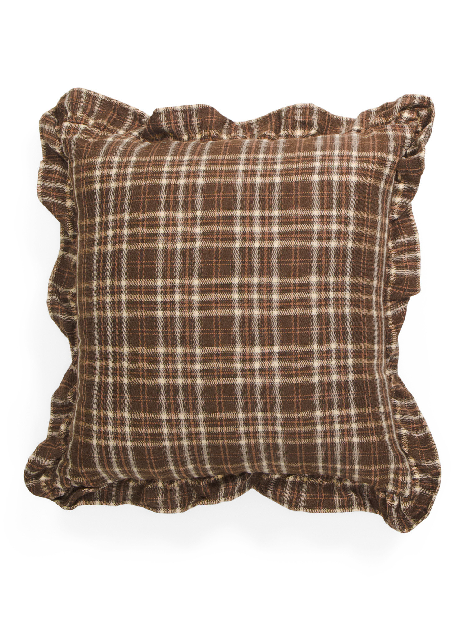 18x18 Woven Plaid With Ruffle Trim Pillow | TJ Maxx