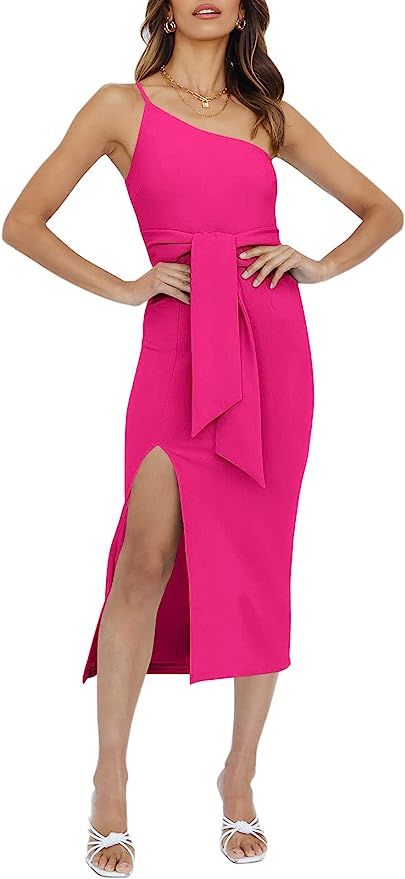 Prinbara Women 2023 Summer One Shoulder Sleeveless Spaghetti Strap Party Cocktail Midi Dress | Amazon (US)