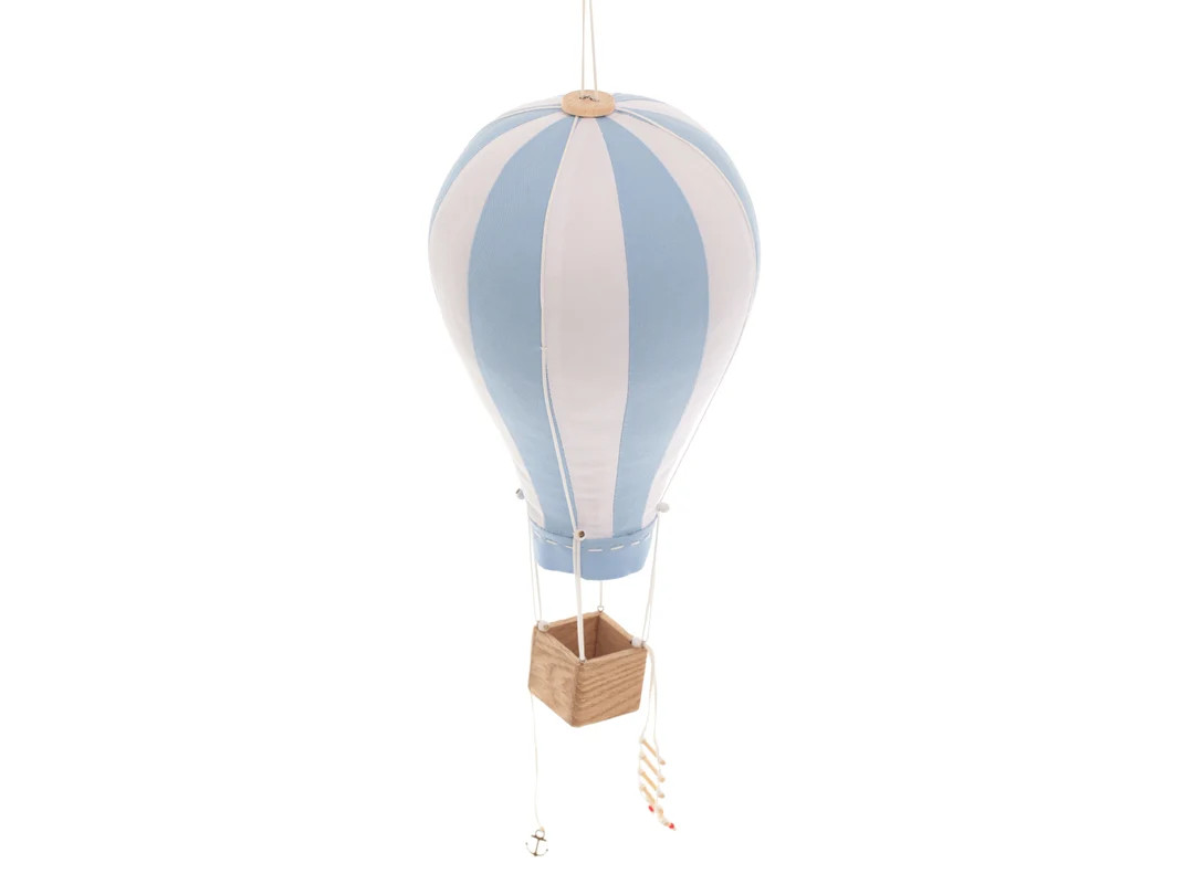 Hot Air Balloon, Fabric Air Balloons, Wooden Basket, Travel Theme Nursery, Sky Blue White, Hangin... | Etsy (US)