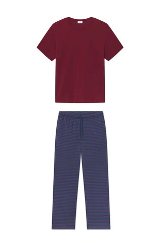 Men's Pima Sleep Short-Long Set in Navy Royal Stripe | Lake Pajamas