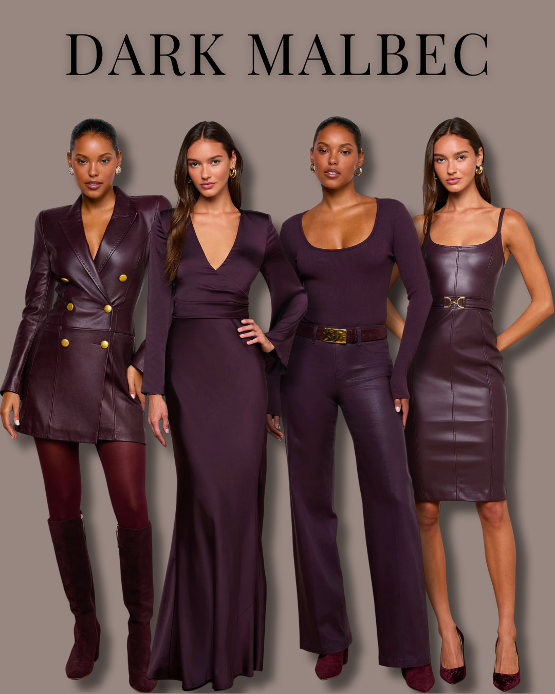 Dark malbec tones feel rich, powerful, and refined 🍷 Deep hues and sleek silhouettes bring a bold elegance that works beautifully for elevated evenings and statement moments.
#MalbecDress #BurgundyDress #LeatherMidiDress #BlazerDress #MalbecMaxiDress #EveningWear #DateNightStyle #FallFashion #OccasionWear 

 #LTKMidsize #LTKPetite #LTKPlusSize