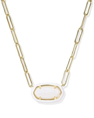 Kendra Scott Elisa Enamel Frame Paperclip Necklace, 14K Gold-Plated Brass, Fashion Jewelry for Women, White Mother Of Pearl | Amazon (US)