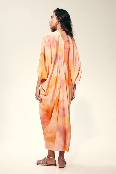 Patterned Kaftan Dress - Peach pink/patterned - Ladies | H&M US | H&M (US + CA)