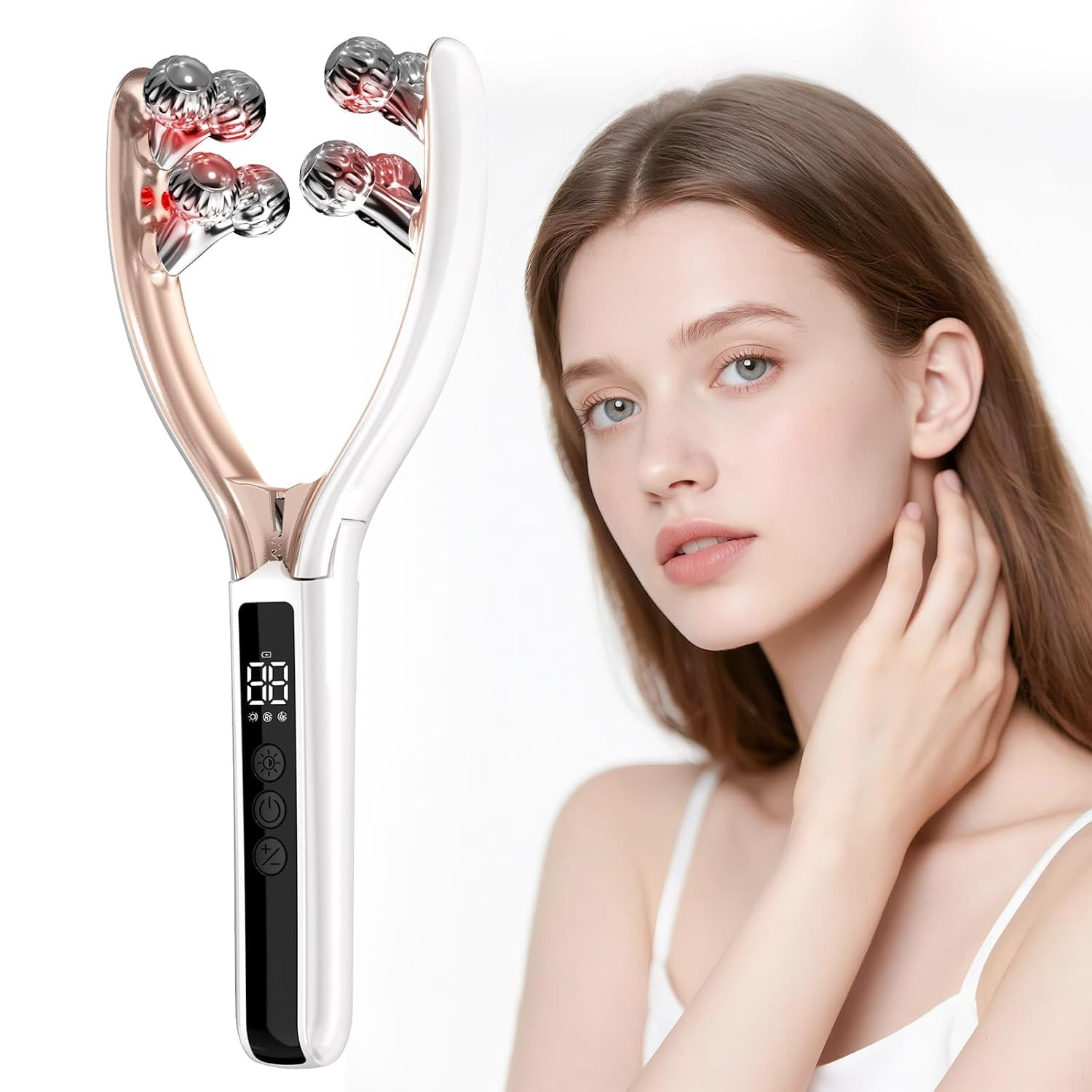 Doge&Vollar Face Roller Massager, Jaw & Tmj Massager for Lymphatic Drainage, Face Sculpting Tool with Vibration & Heating, Relaxation Gift for Home & Travel Use | Amazon (US)
