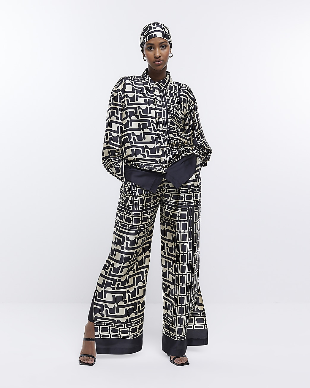 Black Abstract Wide Leg Trouser | River Island (UK & IE)