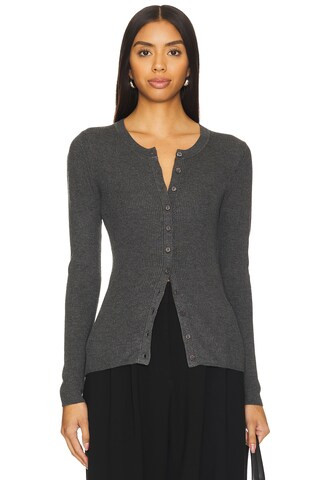 Enza Costa Silk Sweater Rib Fitted Cardigan in Heather Charcoal from Revolve.com | Revolve Clothing (Global)