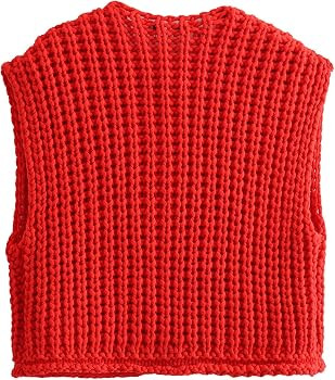 Ainangua Sleeveless Cropped Cardigan for Women Casual Chunky Knit Tank Tops Button Down Open Fron... | Amazon (US)