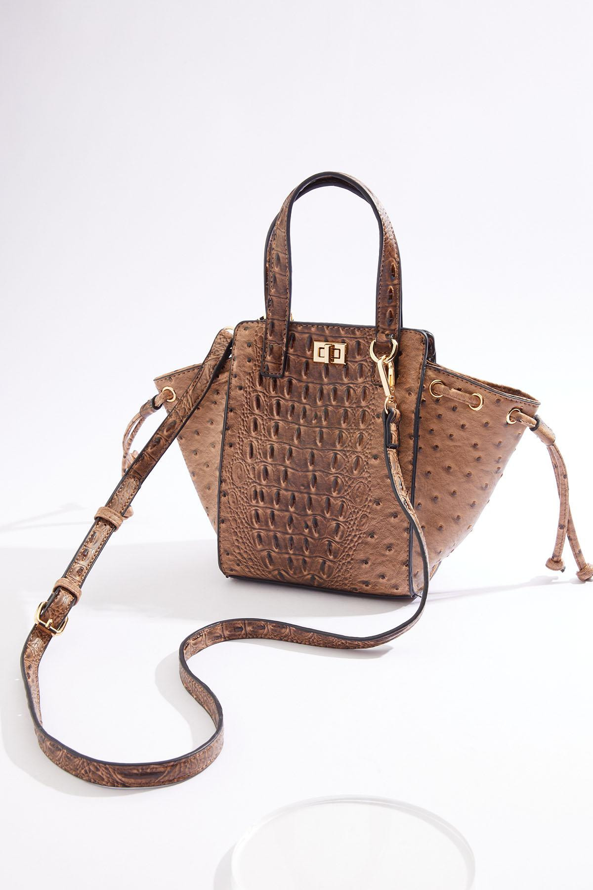 Ostrich Textured Faux Leather Bucket Crossbody | Cato Fashions