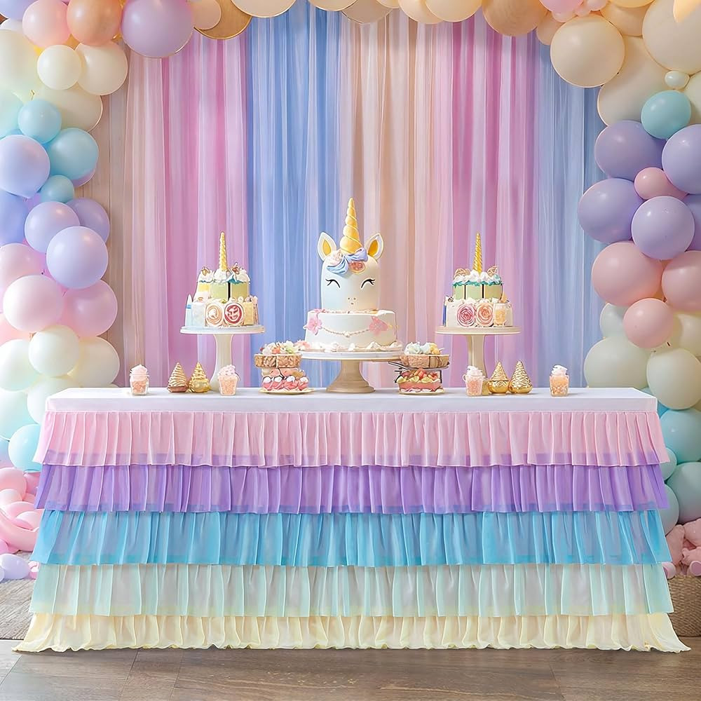 Pastel Rainbow Table Skirt Ruffle Party Tablecloth for Rectangle Table 6ft Birthday Party Baby Sh... | Amazon (US)