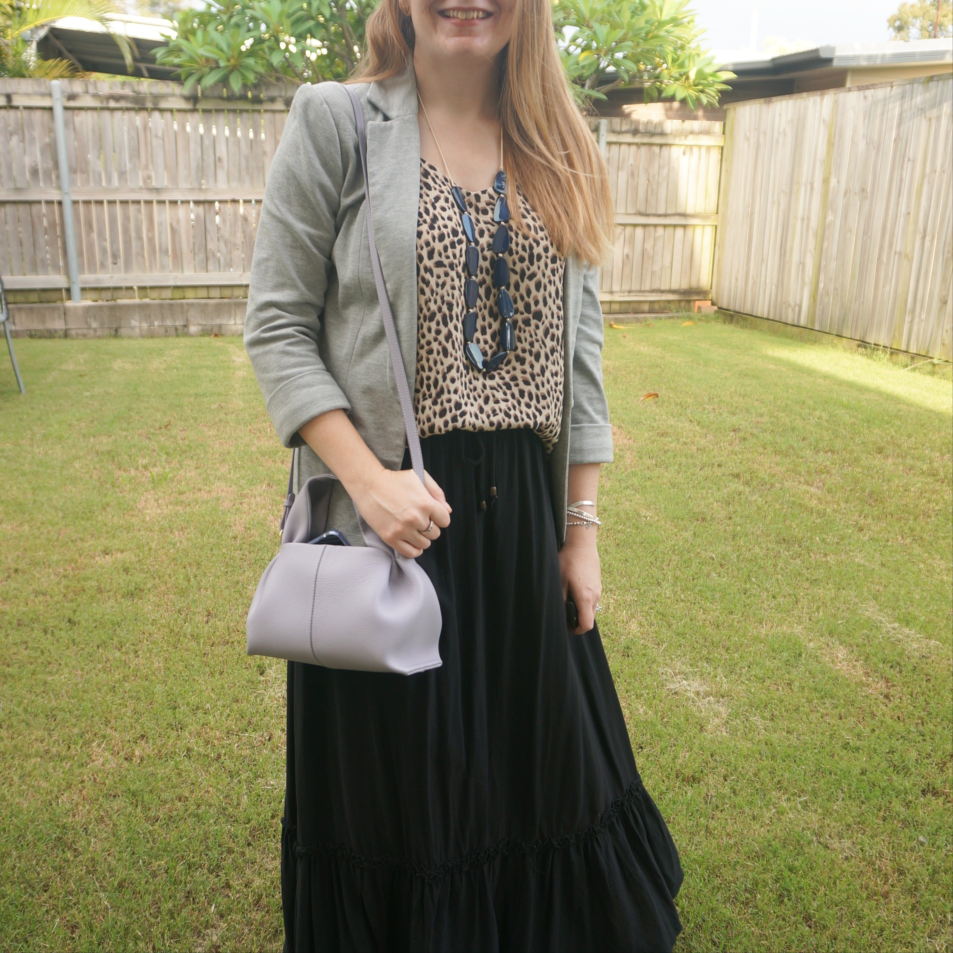 Maxi skirt and leopard cami outfit I tried to dress up a little for the office with a blazer. Inspired by all the maxi skirt and dress rocking ladies in the office lately 💜 Added a little colour with the Polene numero neuf mini bag again. 

#LTKaustralia #LTKworkwear #LTKitbag