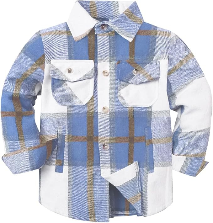 Cromoncent Boys Long Sleeve Flannel Plaid Shirt Button Down Thick Shirts | Amazon (US)