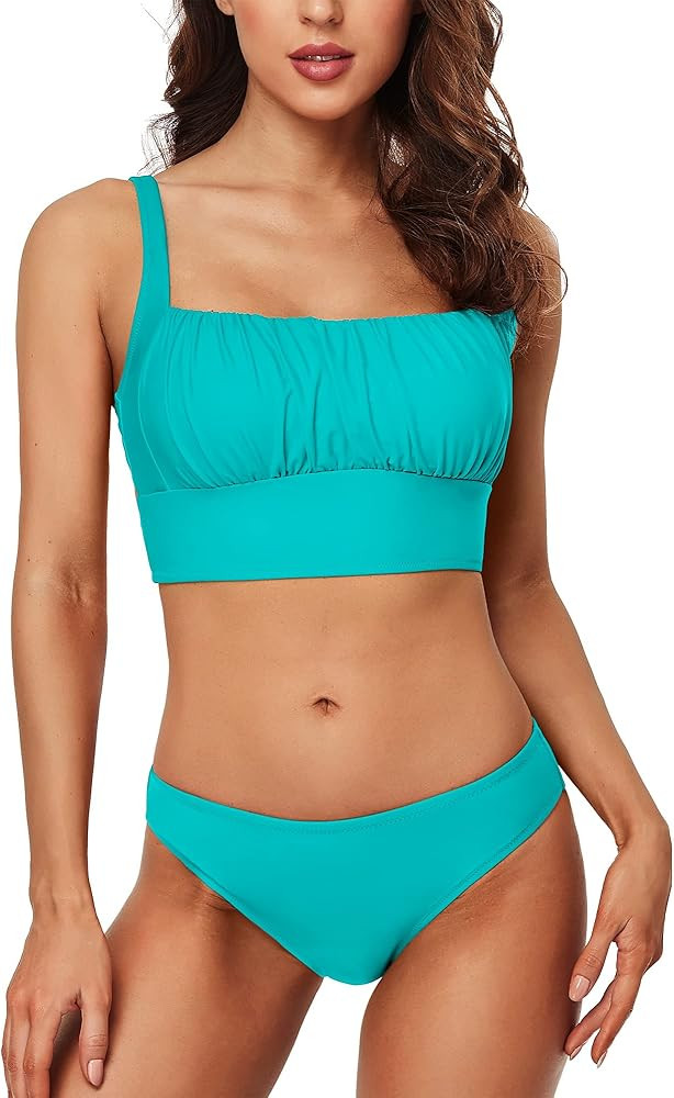 Charmo Push Up Bikini Swimsuits for Women High Support Bikini Tops Mid Rise Bikini High Cut Bathing  | Amazon (US)