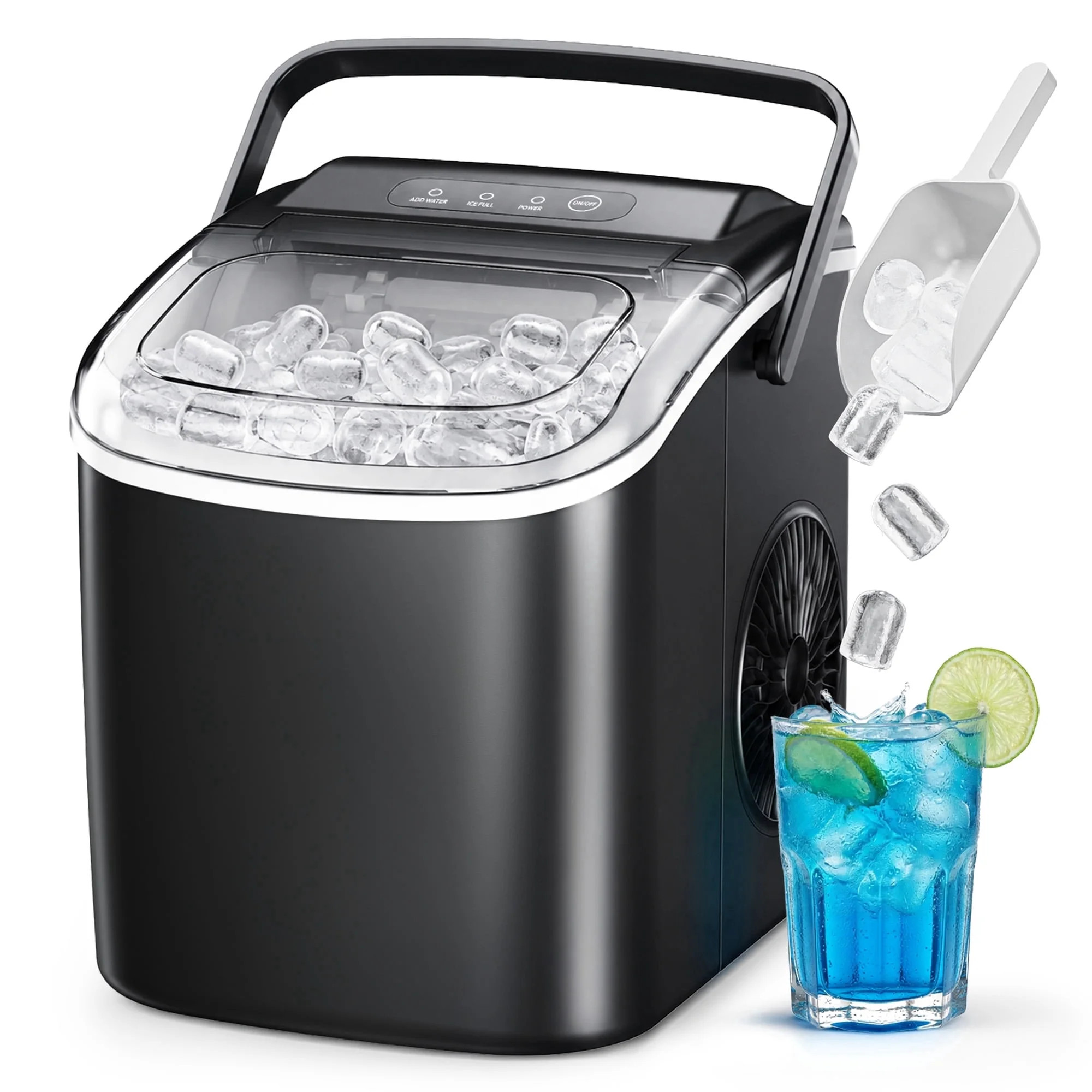 Simzlife Countertop Ice Maker with Handle,Portable Ice Machine with Basket and Scoop, 9 Bullet Ice In 6 Mins, 26Lbs/24H, Self-Cleaning | Walmart (US)