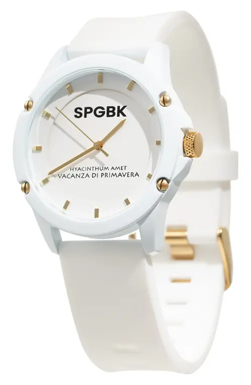 SPGBK Watches Edgewood Silicone Strap Watch, 44mm in White/gold at Nordstrom | Nordstrom
