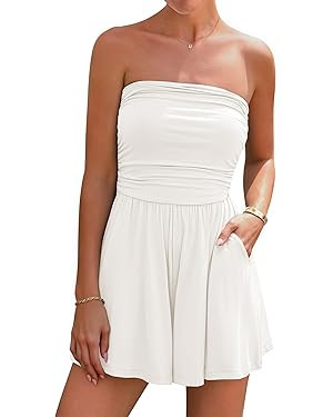 BTFBM Womens Romper 2026 Spring Summer Strapless Tube Tops Beach Vacation Clothes Boho Loose Shor... | Amazon (US)