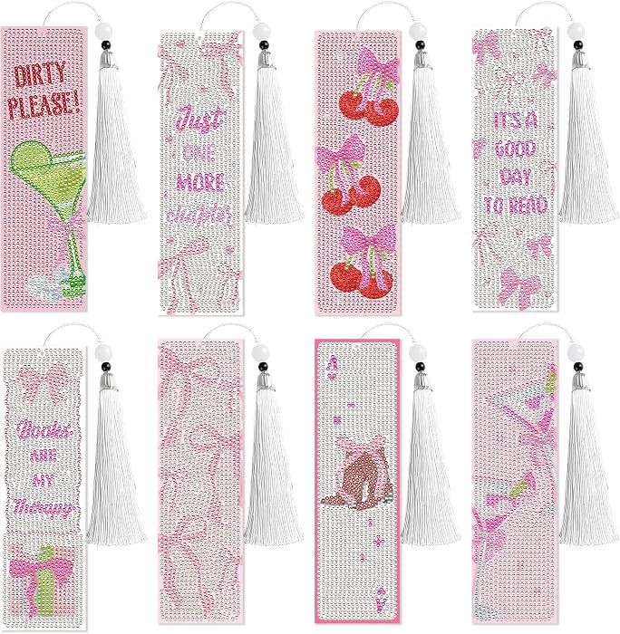 8 Pcs Bow Diamond Art Bookmarks Kit with Tassels, Cute Pink Diamond Painting Bookmarks for Women ... | Amazon (US)