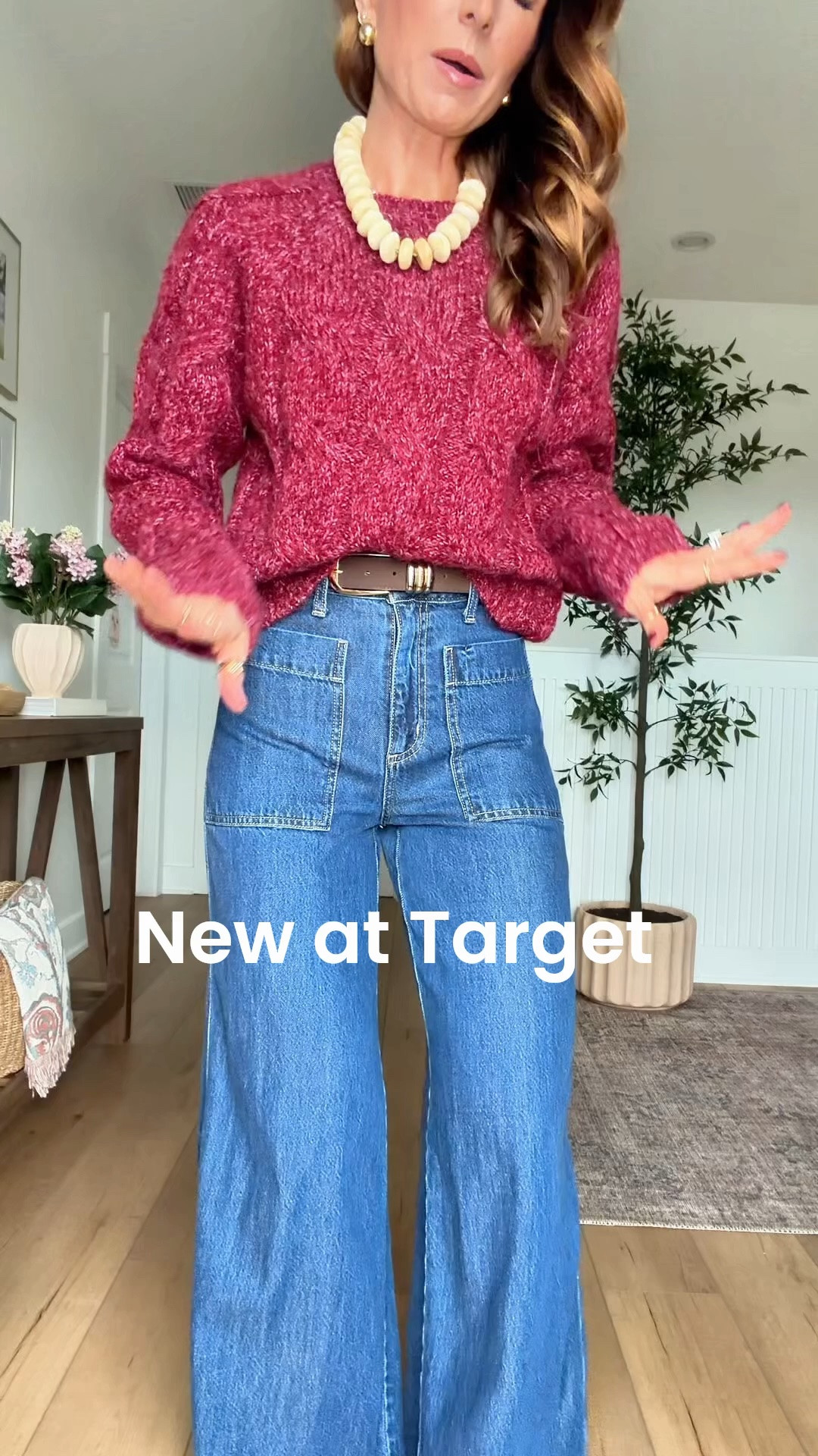 New at Target. Fall outfits. Fall style. Fall boots. Fall shoes. Wearing 00 regular (palazzo jeans). Soft sweater in XS. Mules are TTS. Elevated casual outfit.