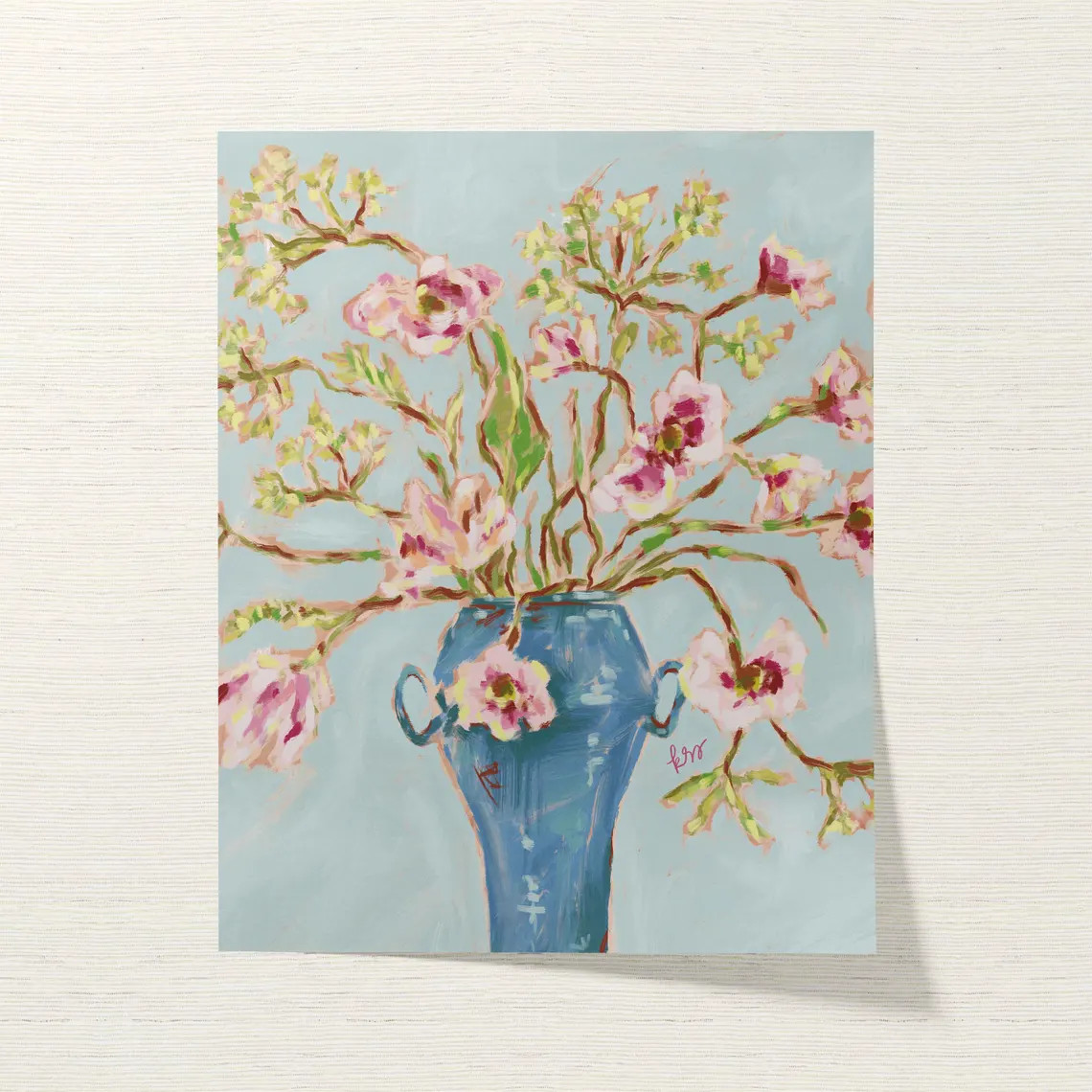 Botanical Fine Art Print | Pink & Green Flowers in Vase | Modern Southern | Rainey Studio - Etsy | Etsy (US)