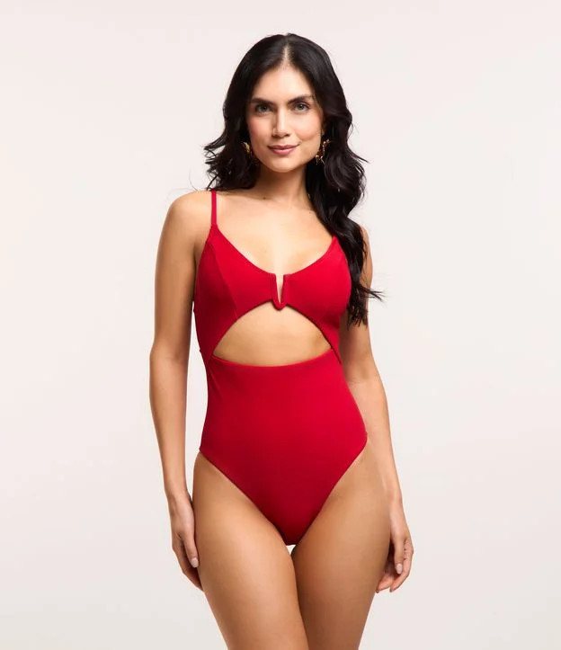 Maiô Texturizado com Recortes Vazados Vermelho - Lojas Renner | Renner (BR)