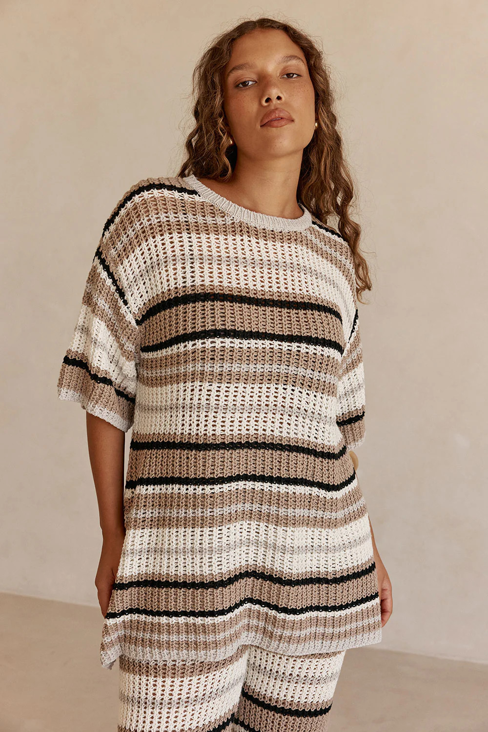 Tan and White Stripe Knit Java Top | Sabo Skirt US