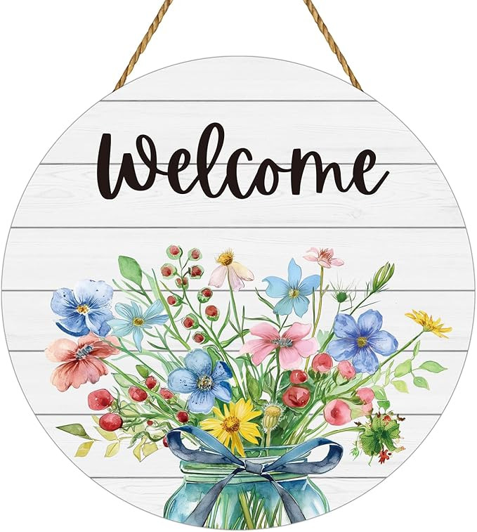 Spring Decorations for Home Spring Door Decor Mason Jar Flowers Wall Decor Wooden Wreaths for Fro... | Amazon (US)