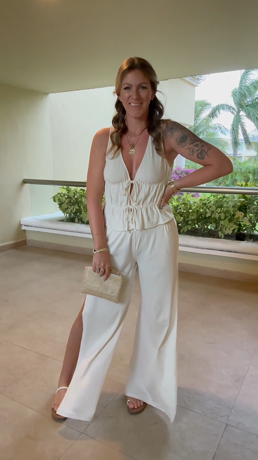 Dinner outfit at resort as a tall, midsized mom of 2

Medium top, large would’ve been good too, medium tall pants, 11 sandals 

#LTKTravel #LTKOver40 #LTKMidsize