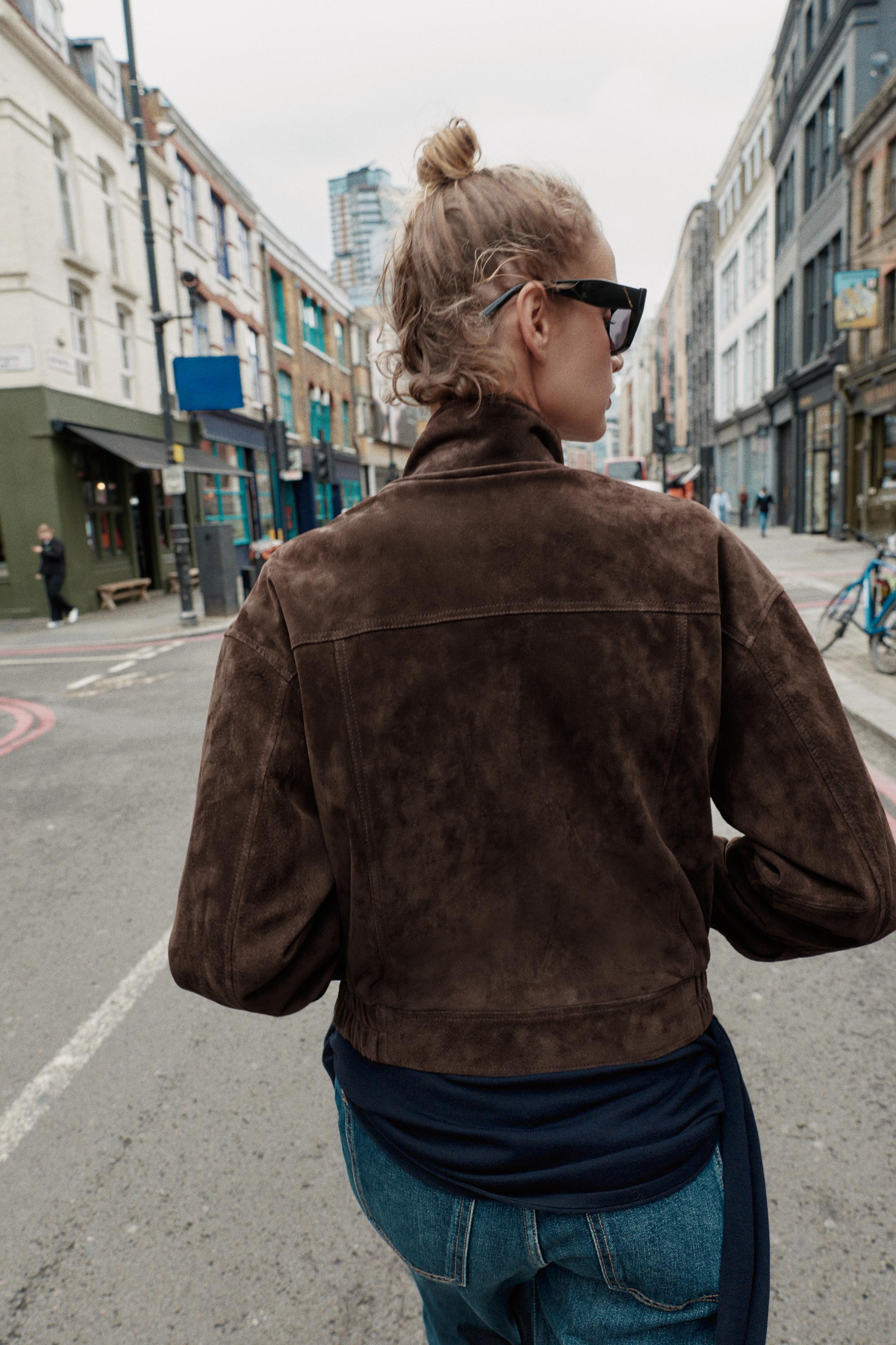 SUEDE LEATHER BOMBER JACKET WITH POCKETS | Zara UK