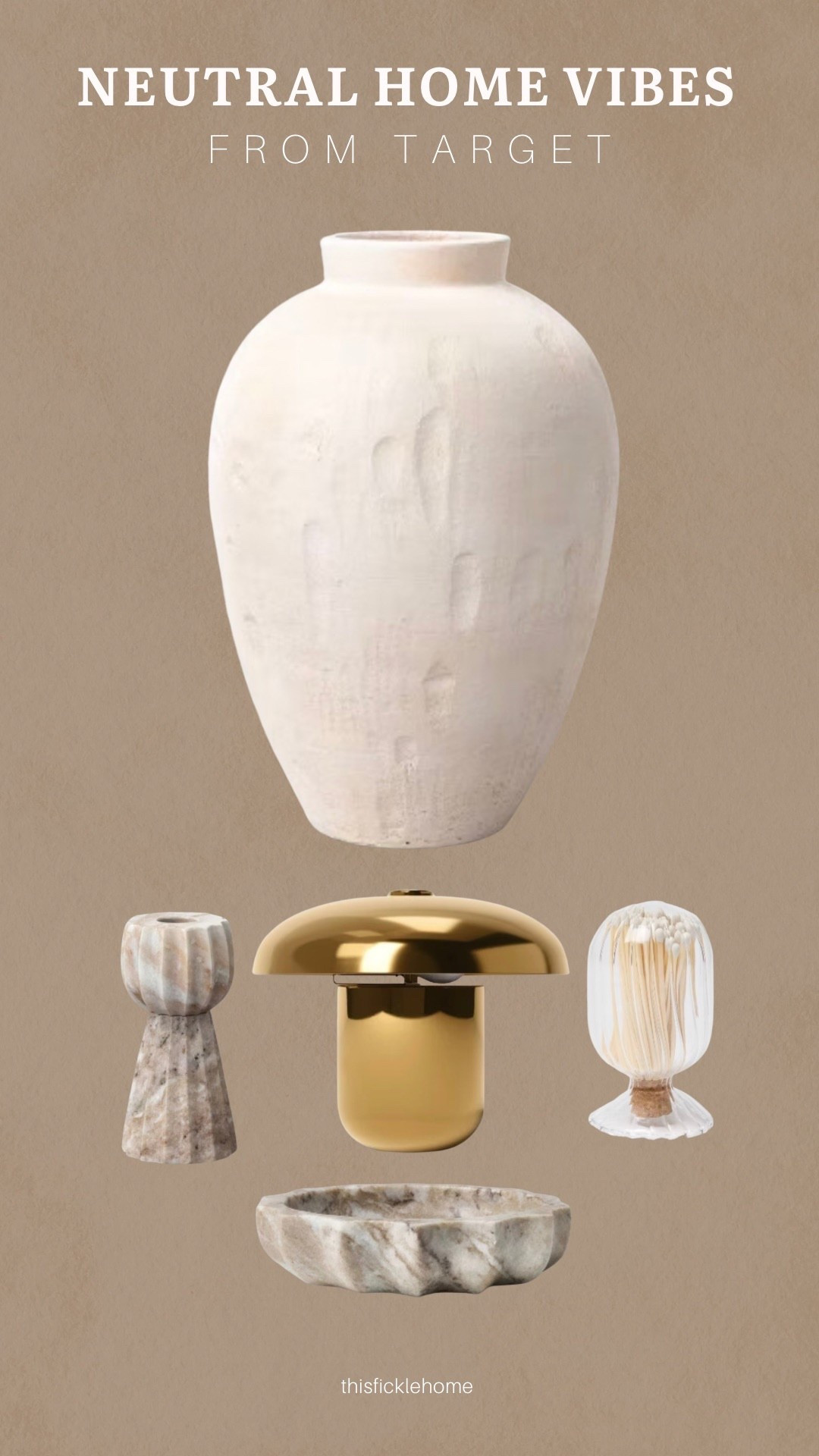 My favorite finds from Target

Large neutral vase
Marble candle holder
Marble dish
Glass match holder
Modern brass table lamp

#LTKHome