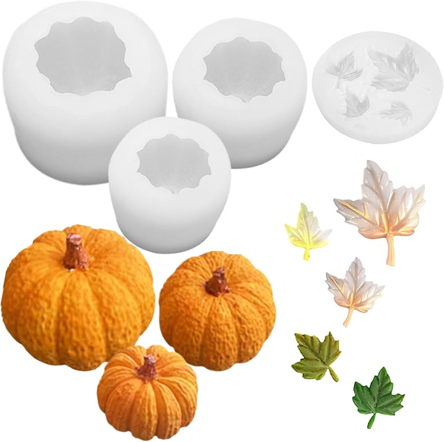 4 Pack Halloween Candle Molds, Multistyle Size Pumpkin Silicone Molds and Maple Leaf Mold for Can... | Amazon (US)