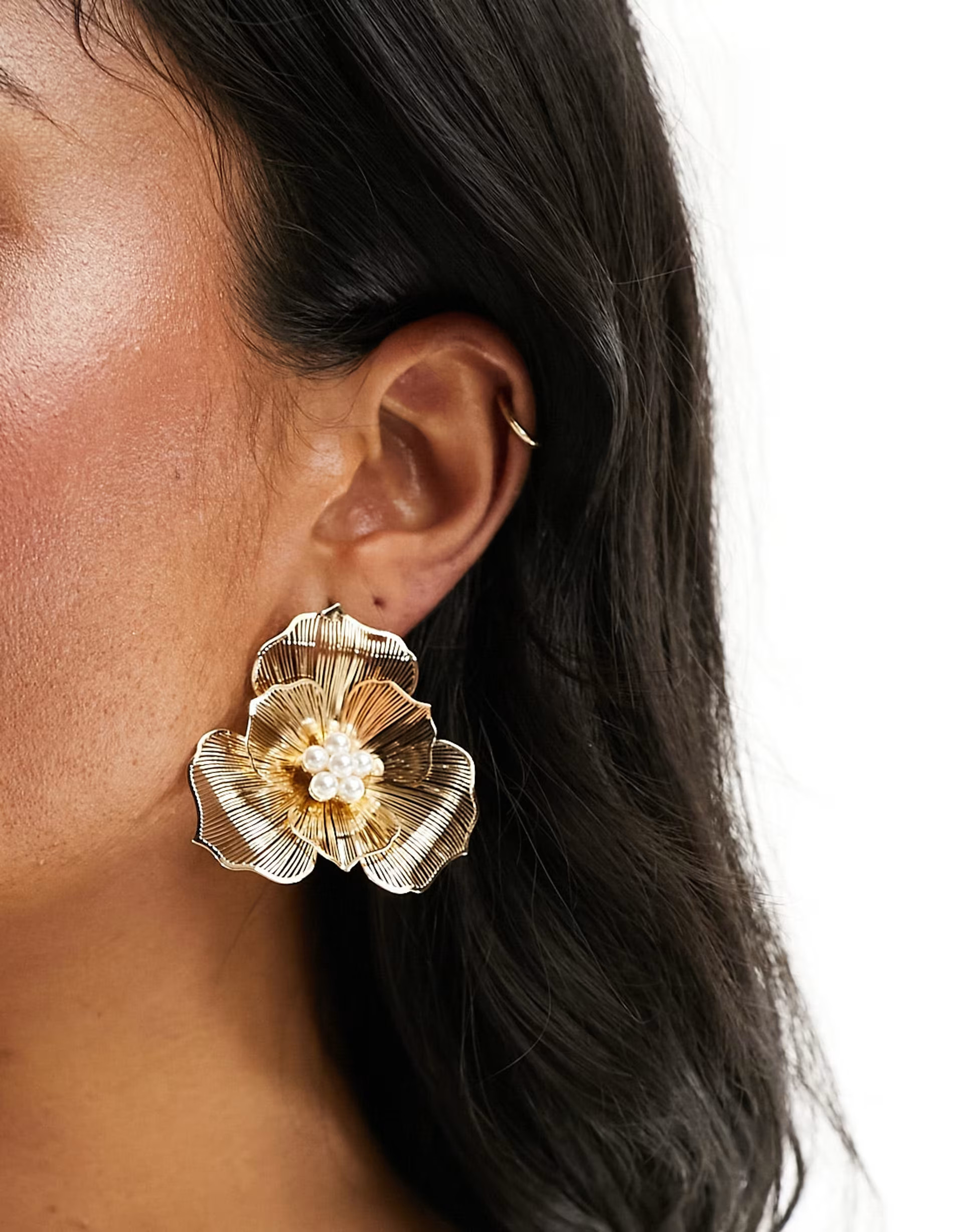 ASOS DESIGN stud earrings with fine wire floral and faux pearl design in gold tone  | ASOS | ASOS (Global)