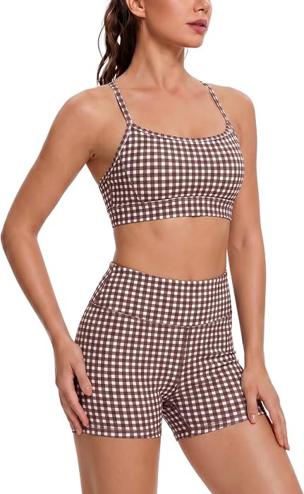 ABOCIW Workout Sets for Women 2 Piece Color Block Strappy Sports Bra High Waist Shorts Gym Yoga P... | Amazon (US)