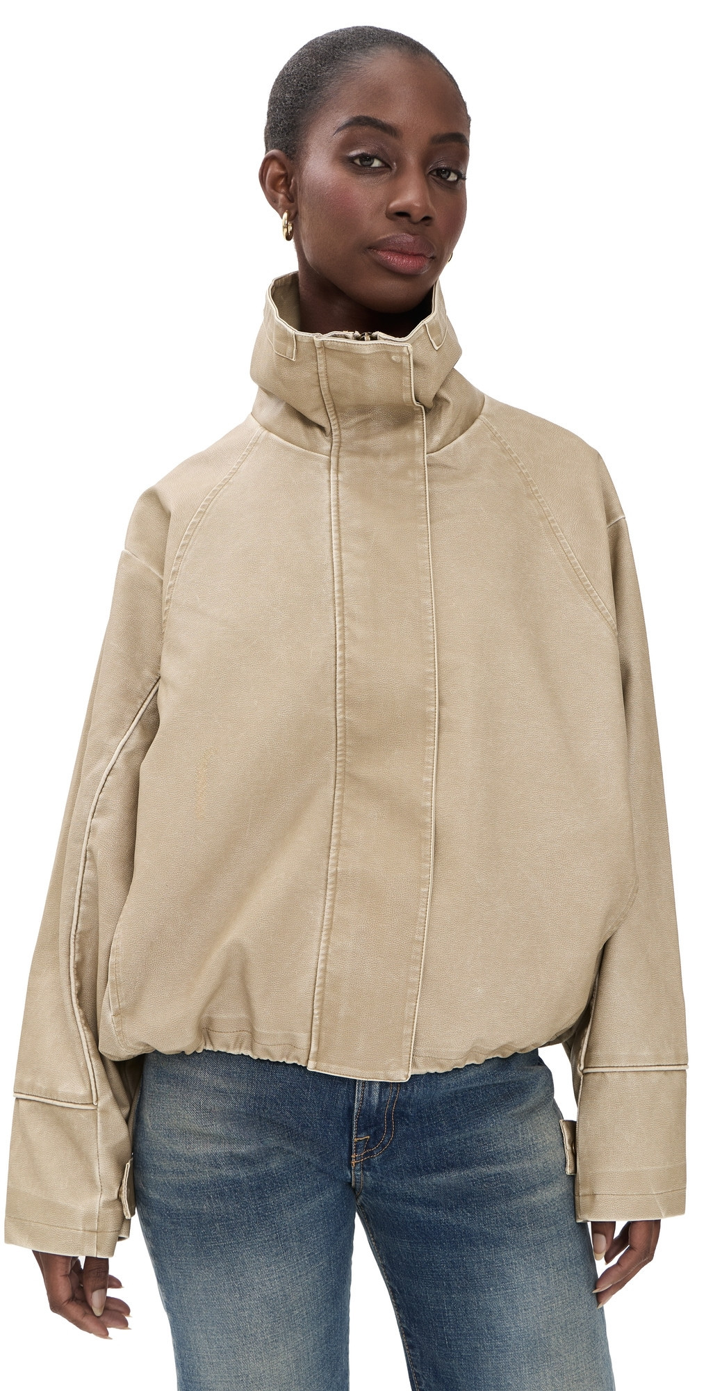 Lioness Faux Leather Shoreline Funnel Jacket Camel M | Shopbop