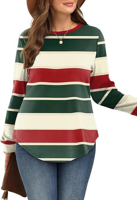 WIHOLL Sweatshirt for Women Crewneck Long Sleeve Shirts Curved Hem Lightweight Sweaters Fall Clot... | Amazon (US)