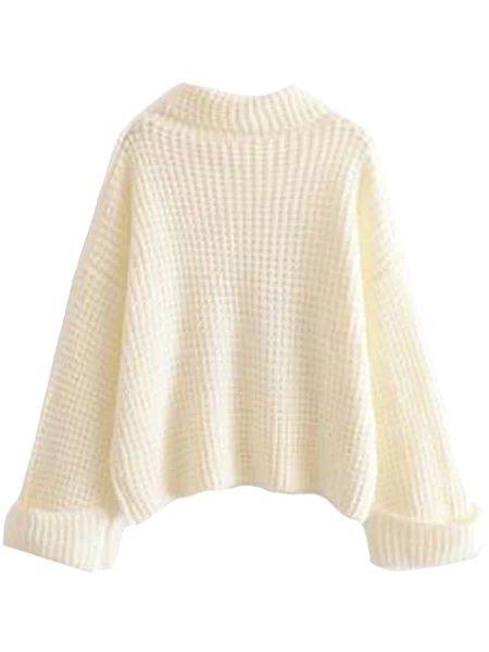 'Retta' White Ribbed Cropped Turtleneck Sweater | Goodnight Macaroon