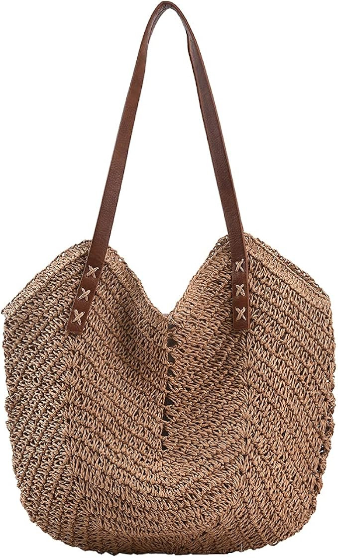 JQWSVE Straw Bag for Women Summer Beach Bag Soft Woven Tote Bag Large Rattan Shoulder Bag for Vac... | Amazon (US)