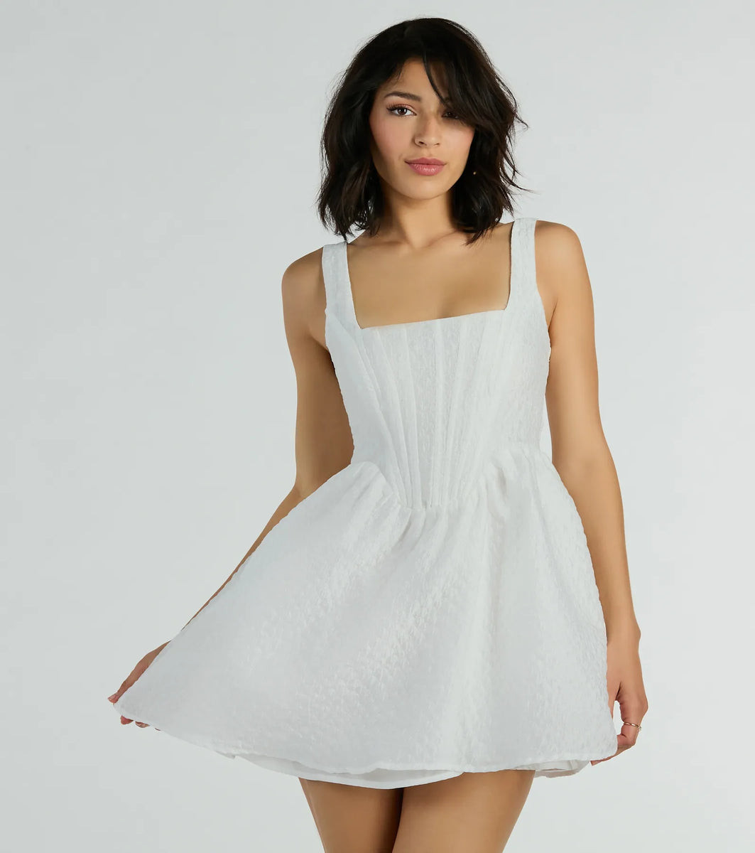 Cottage Core Cutie Square Neck Corset Skater Dress | Windsor Stores