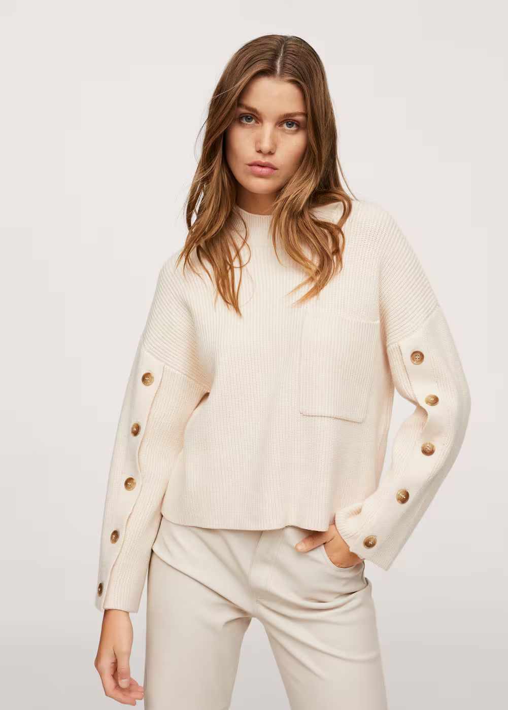 Buttoned sleeves sweater -  Women | Mango USA | MANGO (US)