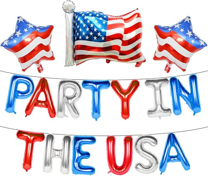 Party in the USA Red White and Blue Balloons, 4th of July Decorations 16 Inch Letter Balloons wit... | Amazon (US)