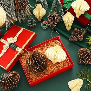 Hungdao 12 Pcs Christmas Honeycomb Paper Ornaments Paper Honeycomb Balls Ornaments Khaki 3D Mini ... | Amazon (US)